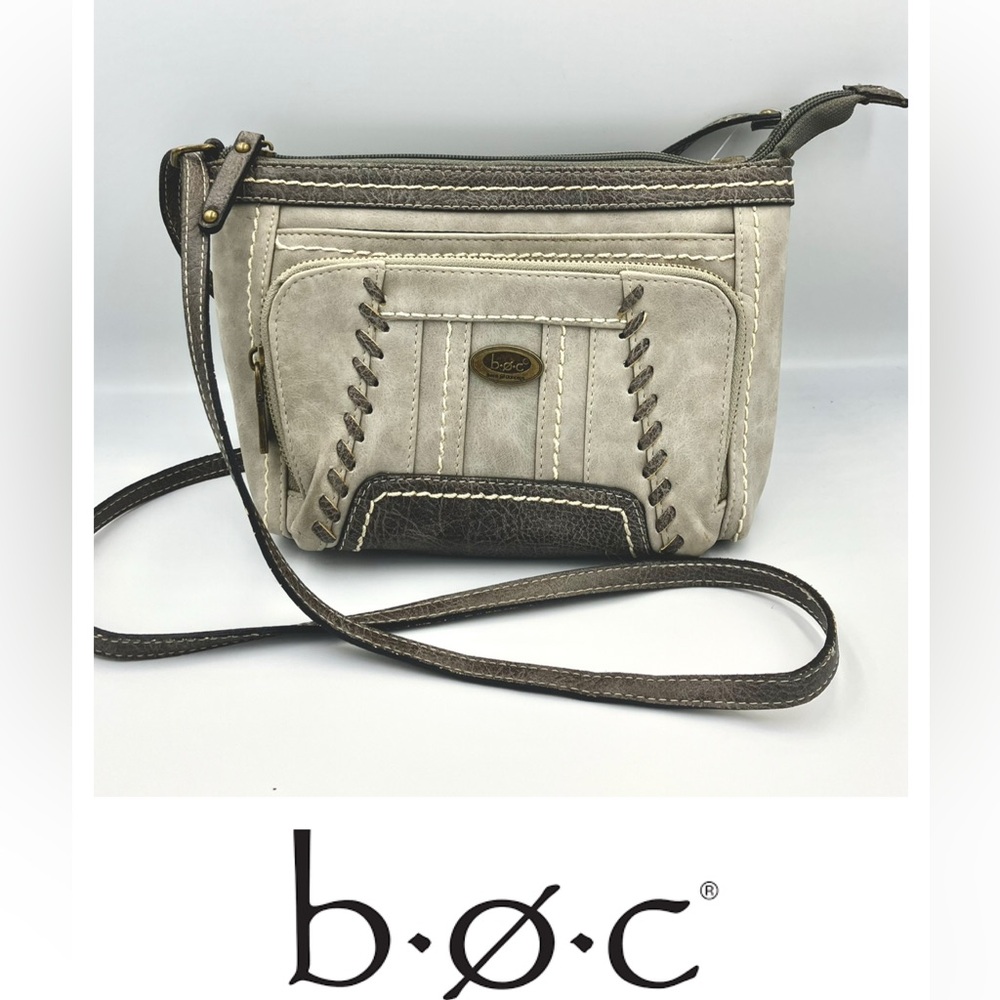 B.O.C Born Concept Stone Gray Faux Leather Crossbody Bag with Stitching Detail
